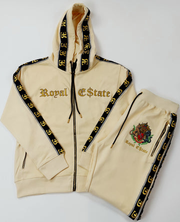 ROYAL ESTATE EMBROIDERED SWEATSUIT CREAM REGULAR FIT 100% COTTON