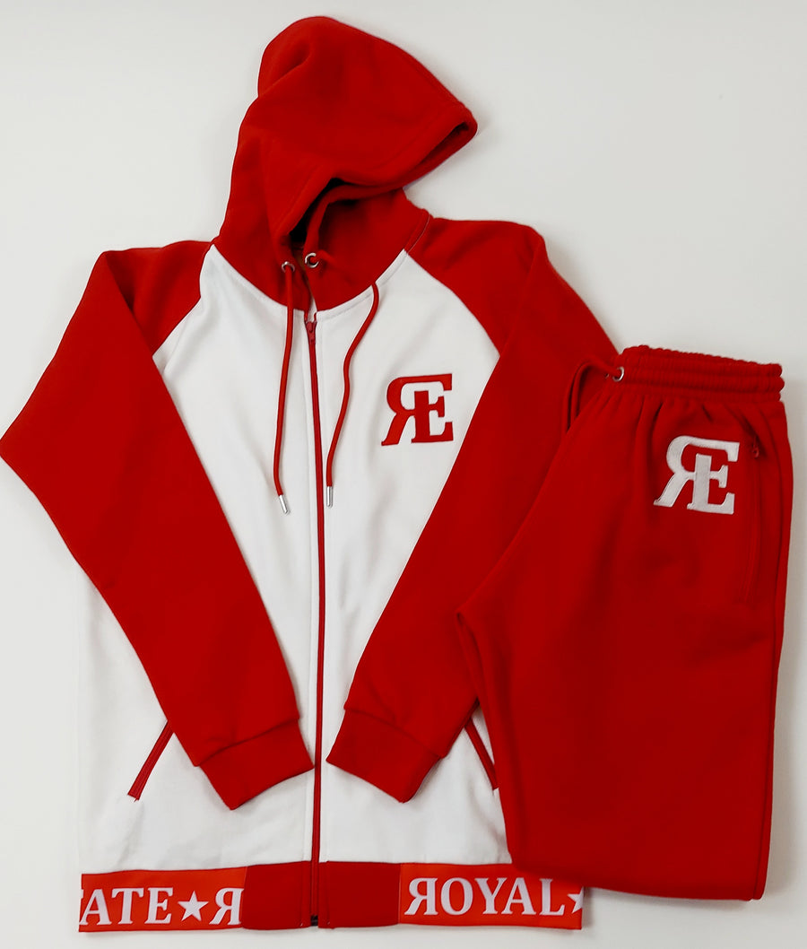 ROYAL ESTATE RED AND WHITE SWEATSUIT 100% COTTON