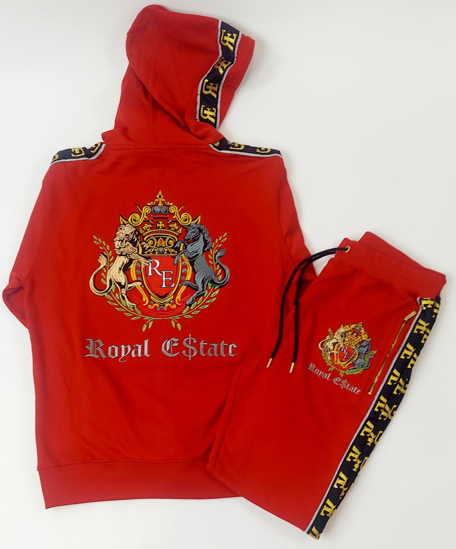 ROYAL ESTATE EMBROIDERED SWEATSUIT RED EUROPEAN FIT 100% COTTON