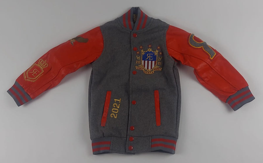 ROYAL ESTATE KIDS VARSITY JACKET LEATHER AND WOOL RED & GRAY BLUE & RED