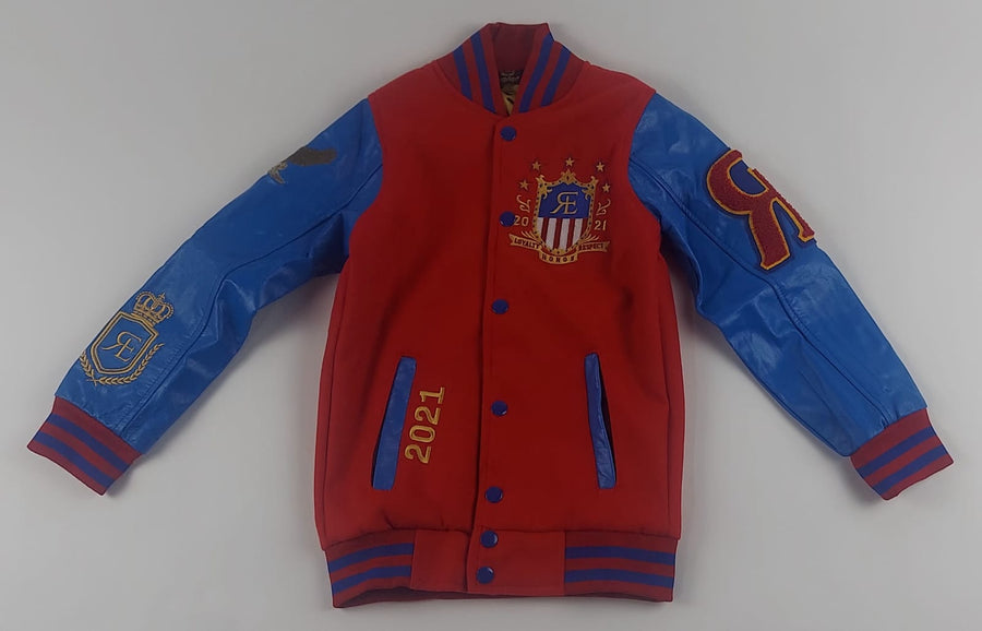 ROYAL ESTATE KIDS VARSITY JACKET LEATHER AND WOOL RED & GRAY BLUE & RED