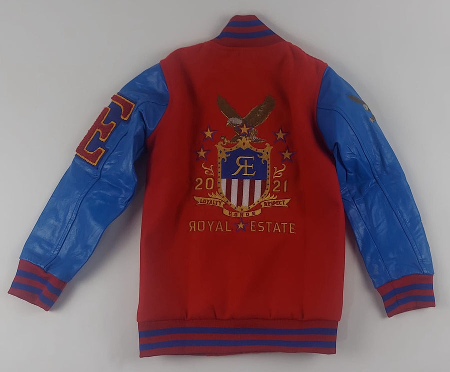 ROYAL ESTATE KIDS VARSITY JACKET LEATHER AND WOOL RED & GRAY BLUE & RED