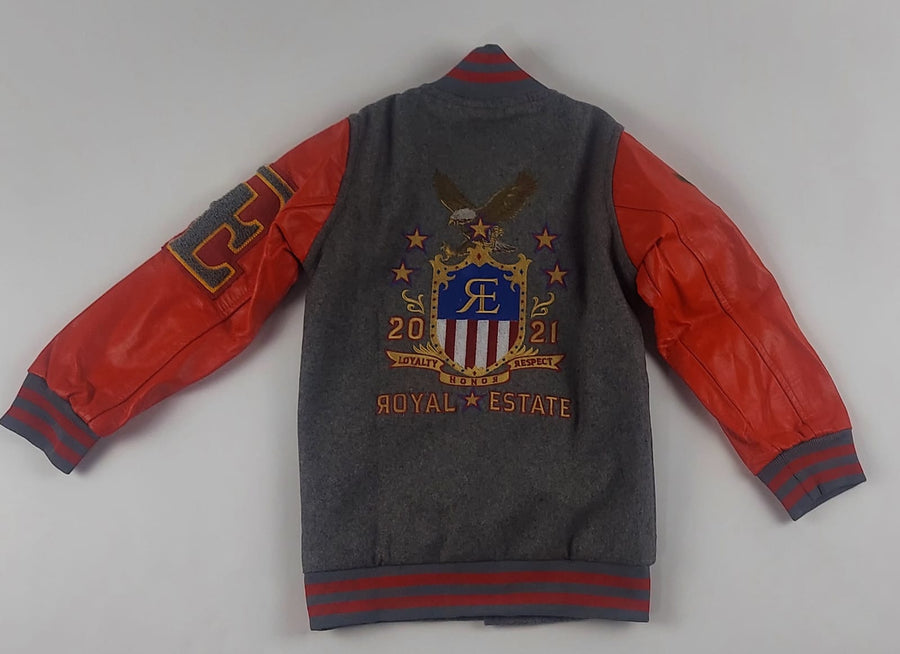 ROYAL ESTATE KIDS VARSITY JACKET LEATHER AND WOOL RED & GRAY BLUE & RED